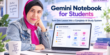 Gemini Notebook for students study workflow showing mind maps, quizzes, flashcards, audio summaries, and video overviews.