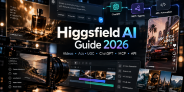 Higgsfield AI Guide 2026 covering videos, ads, UGC, ChatGPT, MCP, API and automation workflows.