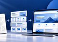 Illustration showing a website developing from a sketch into a responsive design